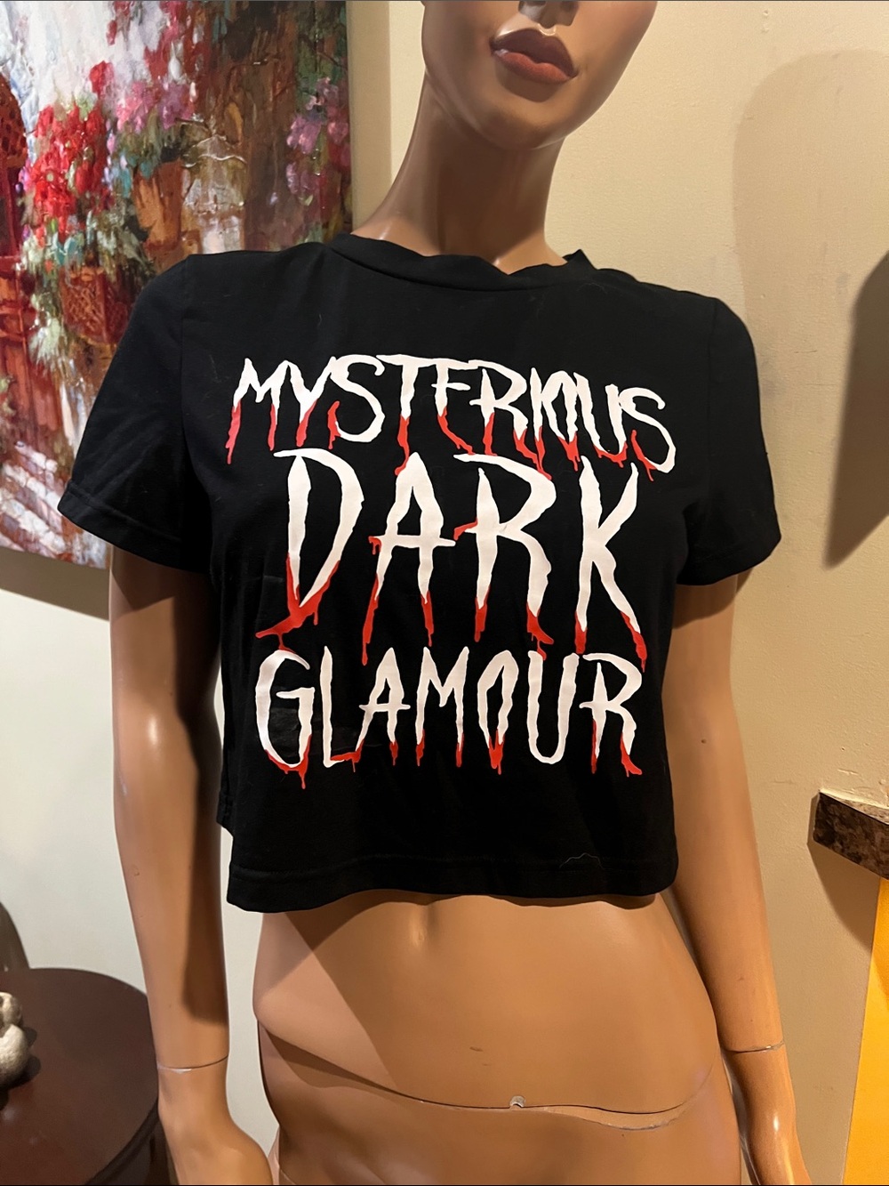 Black Crop T shirt XL Dark Glamour in Drip Graphic nwot